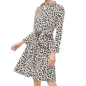 J. Crew Leopard Print Long Sleeve Tie Waist Shirt Dress Size 00